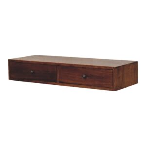 Solid Mango Wood Chestnut Finished Lunar 2 Drawer Wall Mounted Console