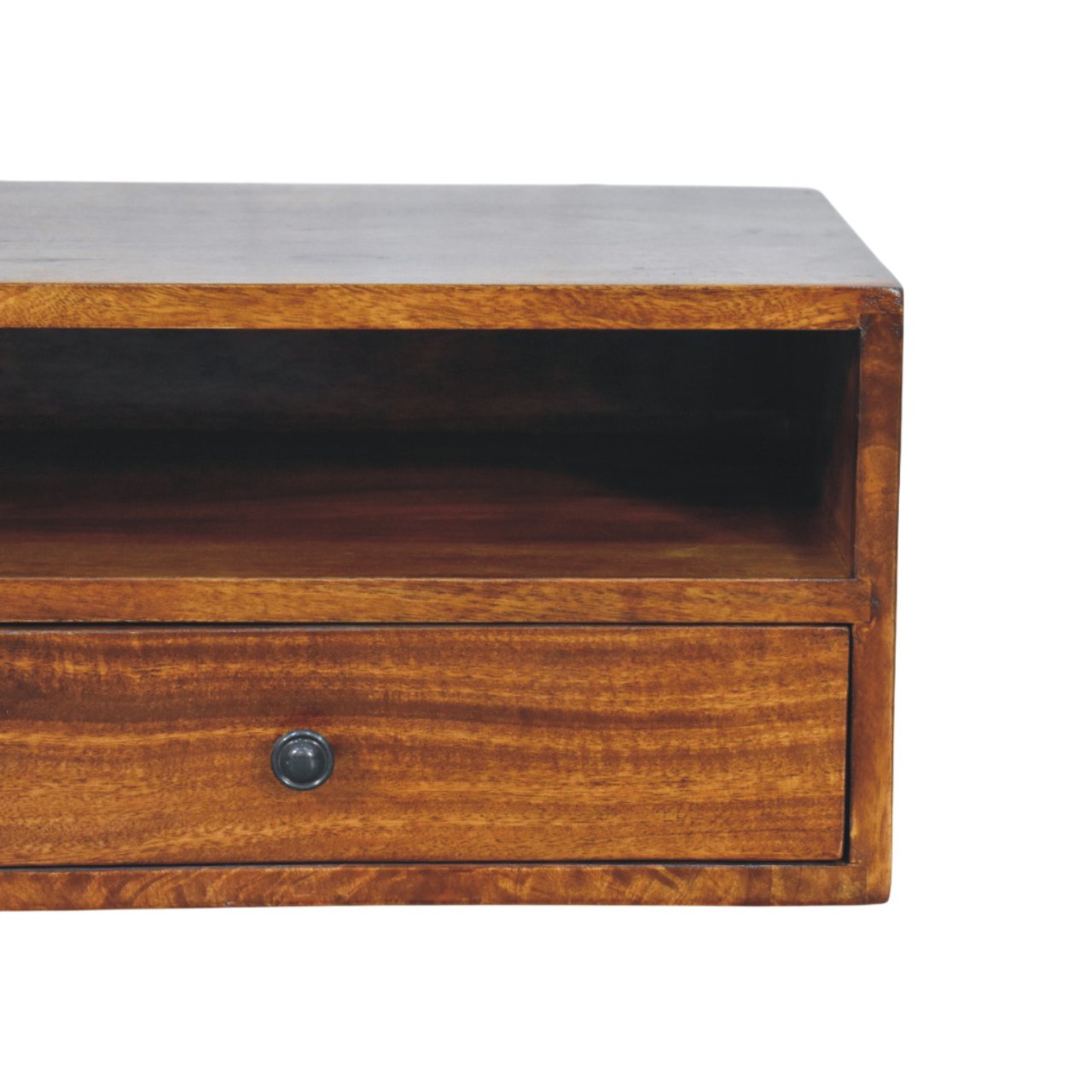 Solid Mango Wood Chestnut Finished 2 Drawer Lunar Wall Mounted Media Unit - Image 3