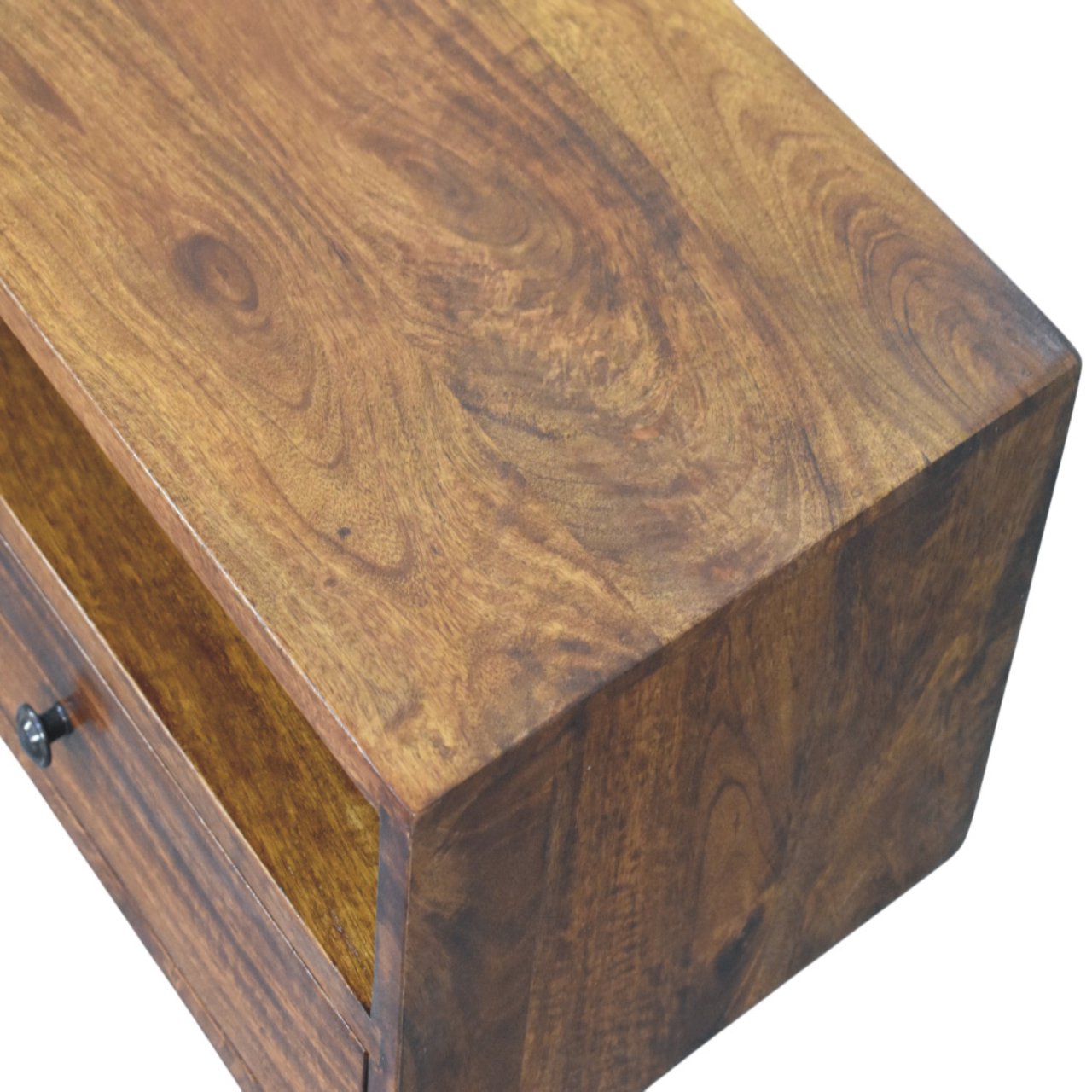 Solid Mango Wood Chestnut Finished 2 Drawer Lunar Wall Mounted Media Unit - Image 5