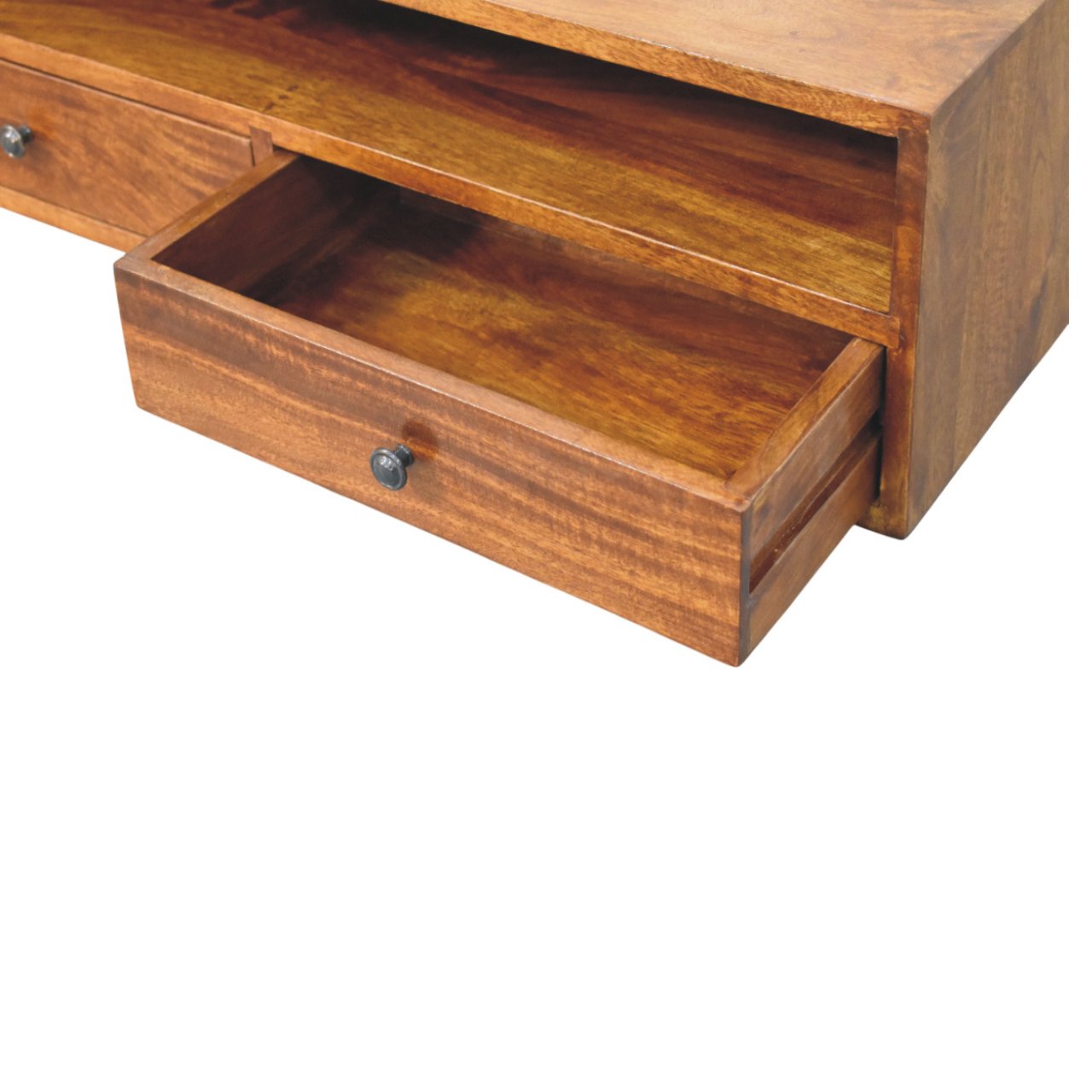 Solid Mango Wood Chestnut Finished 2 Drawer Lunar Wall Mounted Media Unit - Image 6