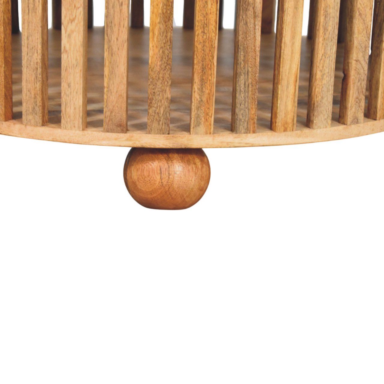 Solid Mango Wood Oak Finished Slatted Round Coffee Table - Image 5
