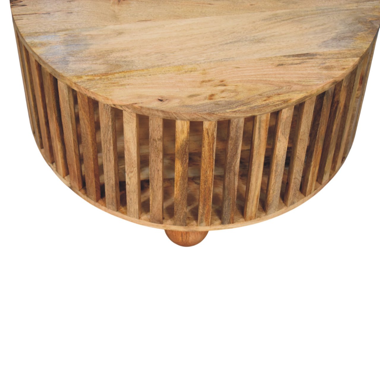 Solid Mango Wood Oak Finished Slatted Round Coffee Table - Image 6