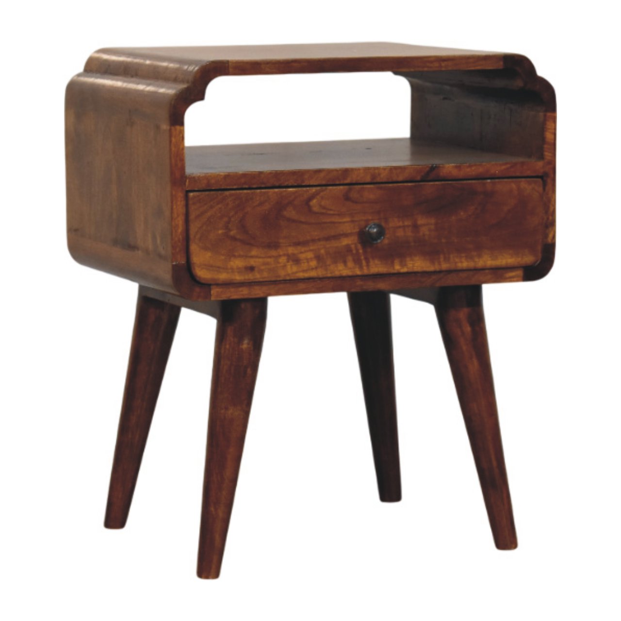 Solid Mango Wood Chestnut Finished 1 Drawer Newton Nightstand - Image 2