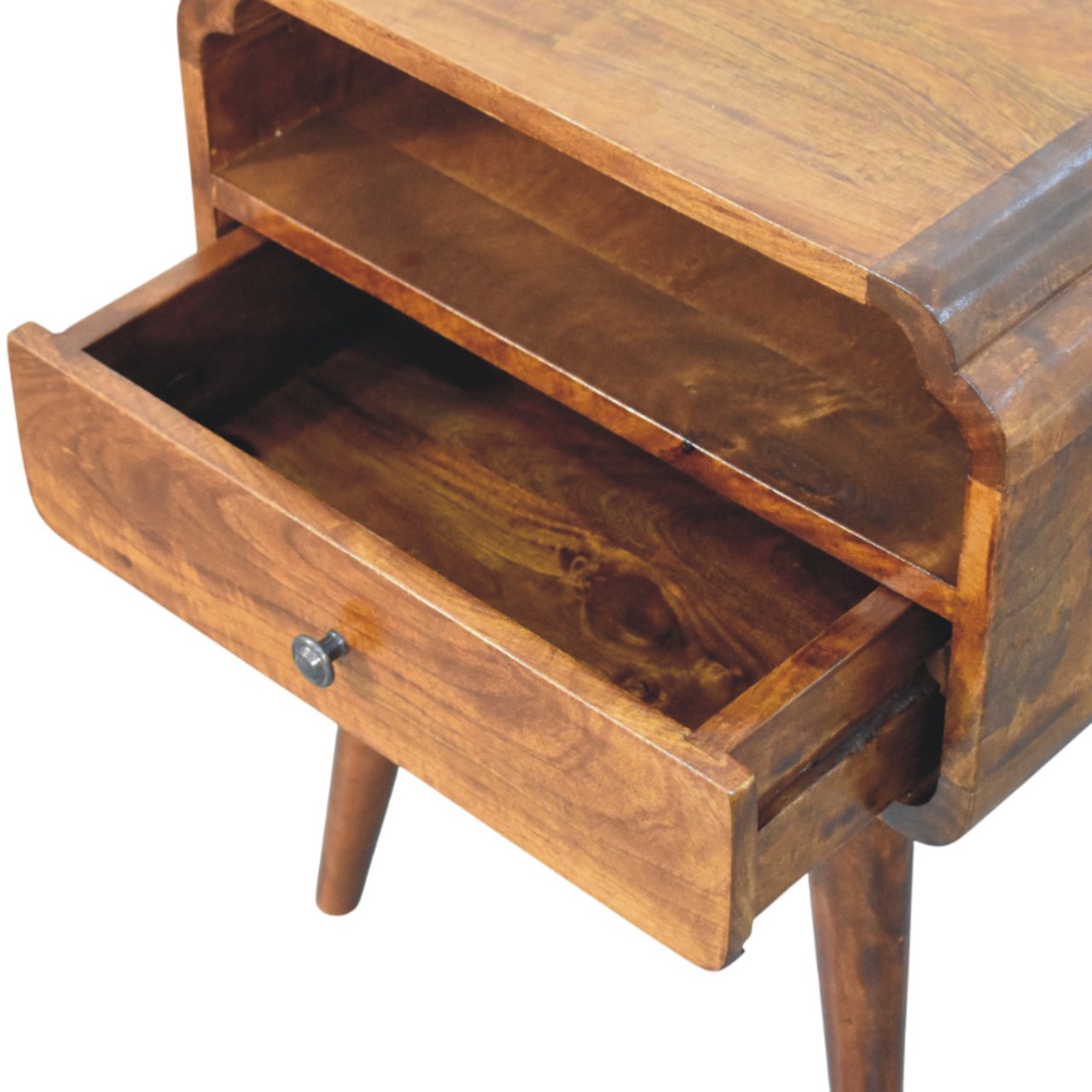 Solid Mango Wood Chestnut Finished 1 Drawer Newton Nightstand - Image 5
