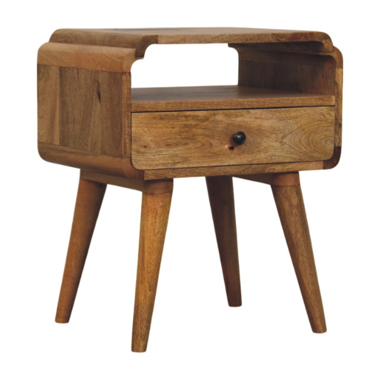 Solid Mango Wood Oak Finished 1 Drawer Newton Nightstand