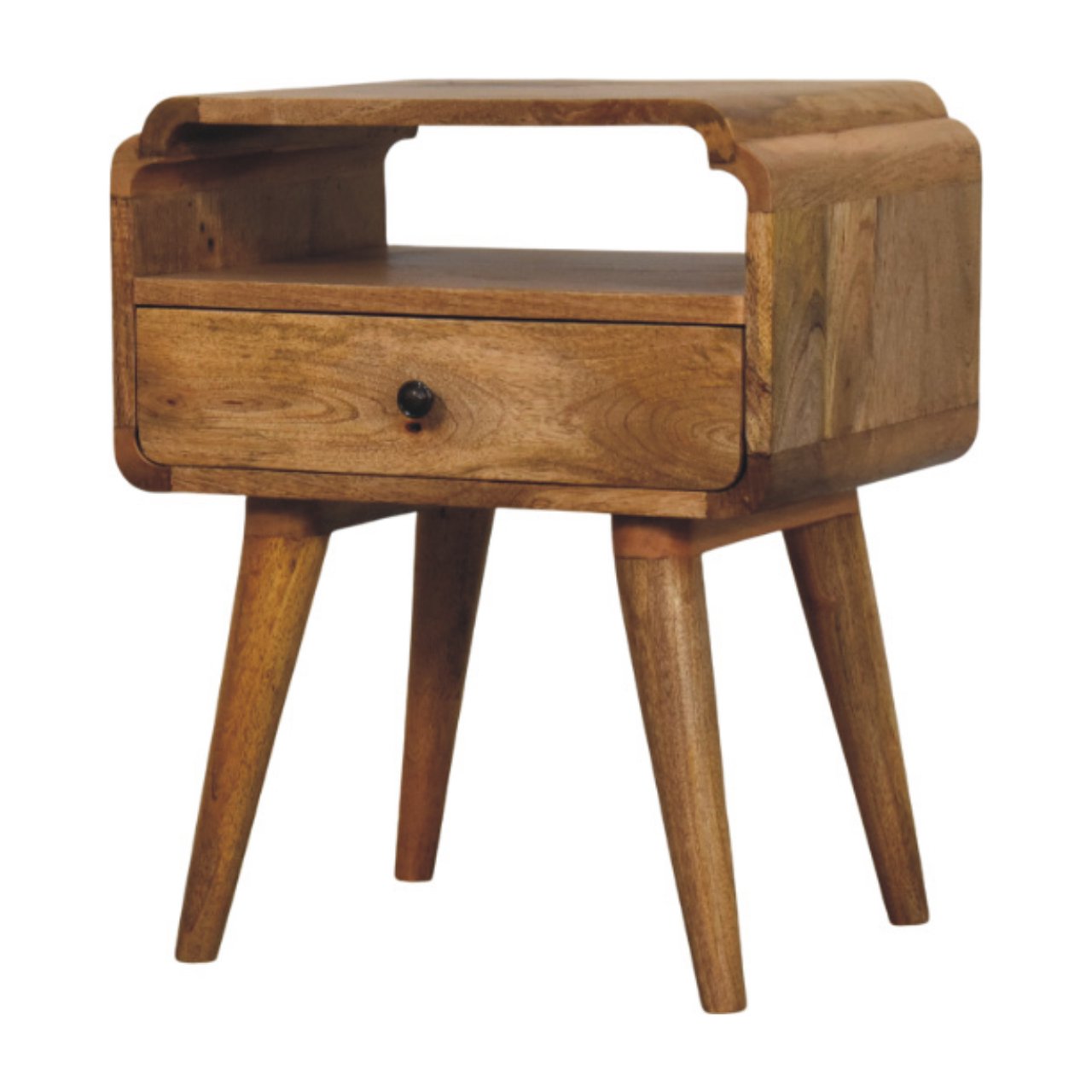 Solid Mango Wood Oak Finished 1 Drawer Newton Nightstand - Image 2