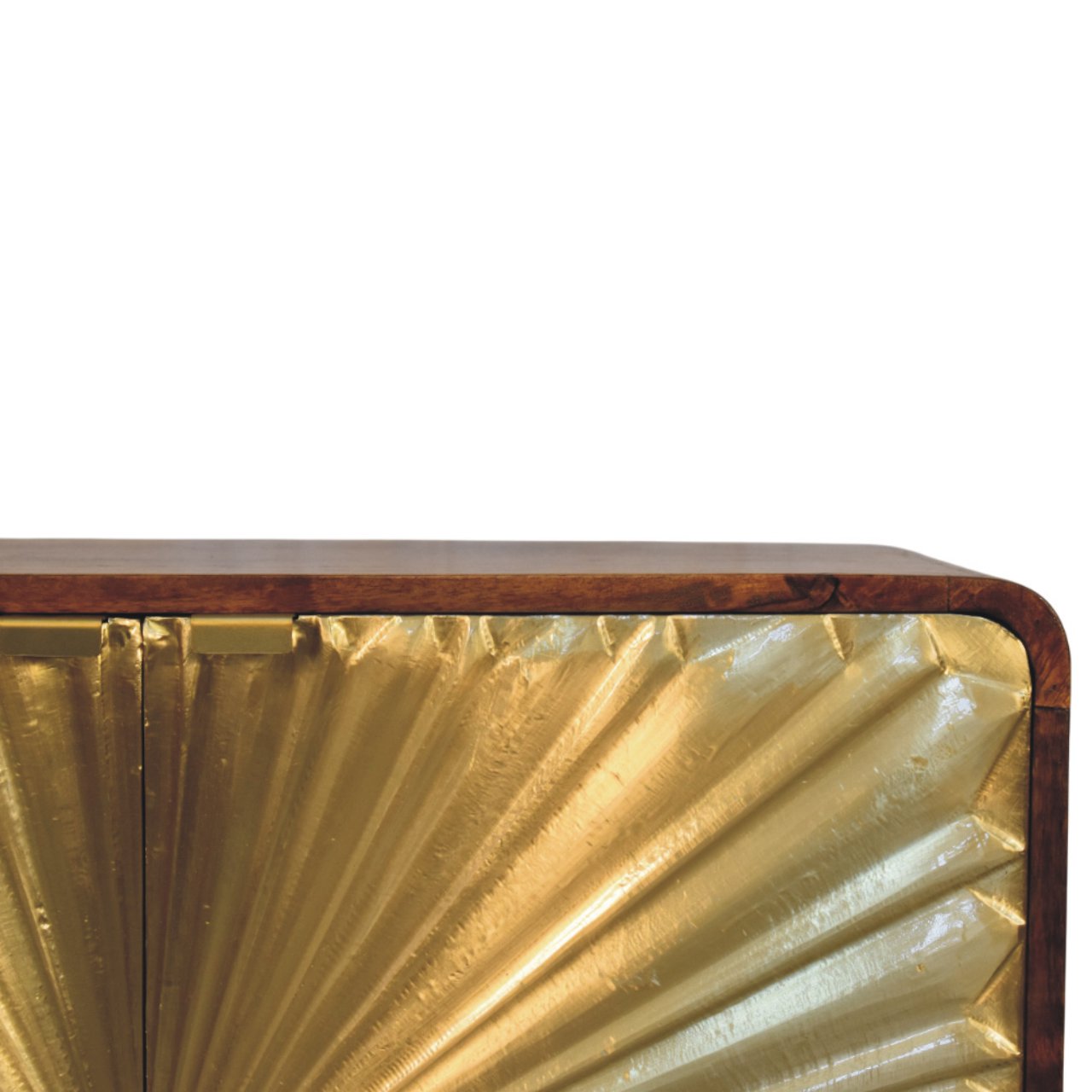 Solid Mango Wood Chestnut Finished Sunburst Avora Brass Embossed 2 Door Cabinet - Image 3