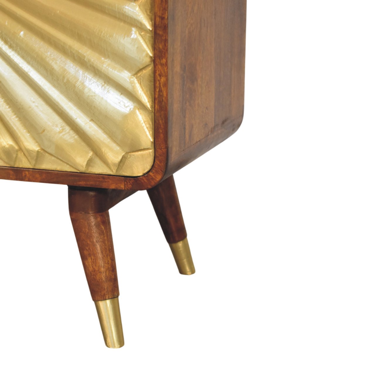 Solid Mango Wood Chestnut Finished Sunburst Avora Brass Embossed 2 Door Cabinet - Image 6