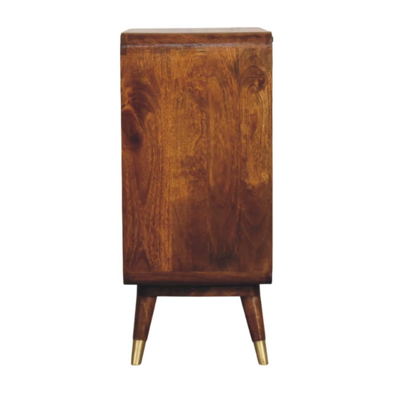 Solid Mango Wood Chestnut Finished Sunburst Avora Brass Embossed 2 Door Cabinet - Image 7
