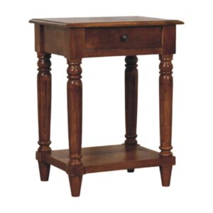 Solid Mango Wood Chestnut Finished Turned Legs 1 Drawer Side Table