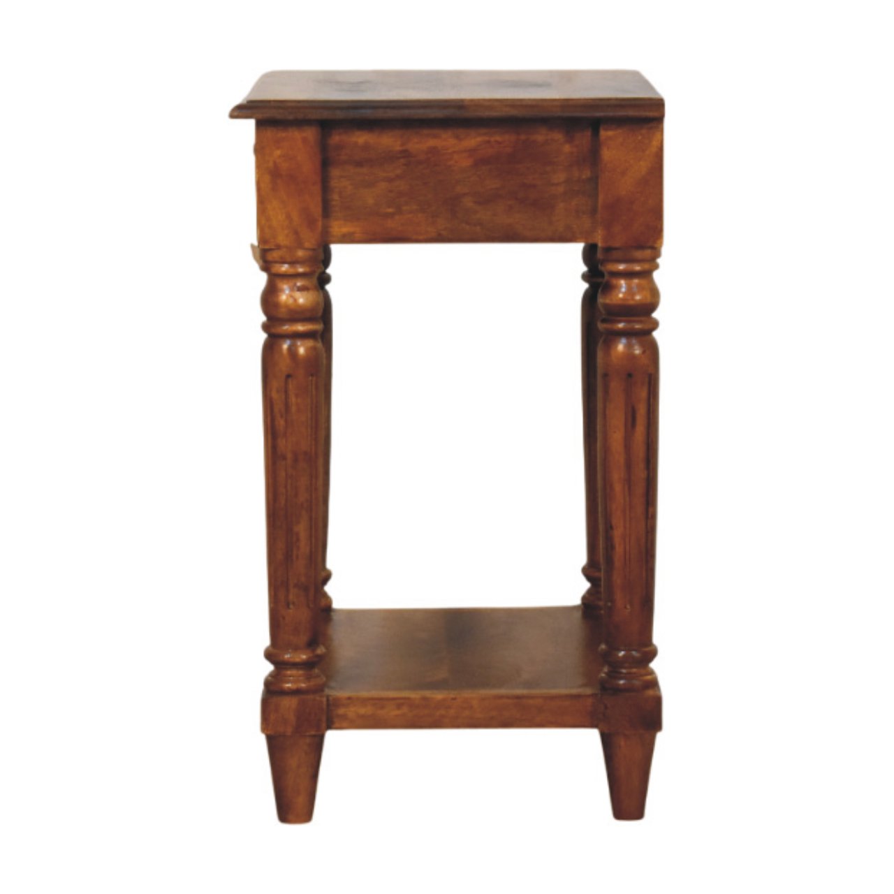 Solid Mango Wood Chestnut Finished Turned Legs 1 Drawer Side Table - Image 7