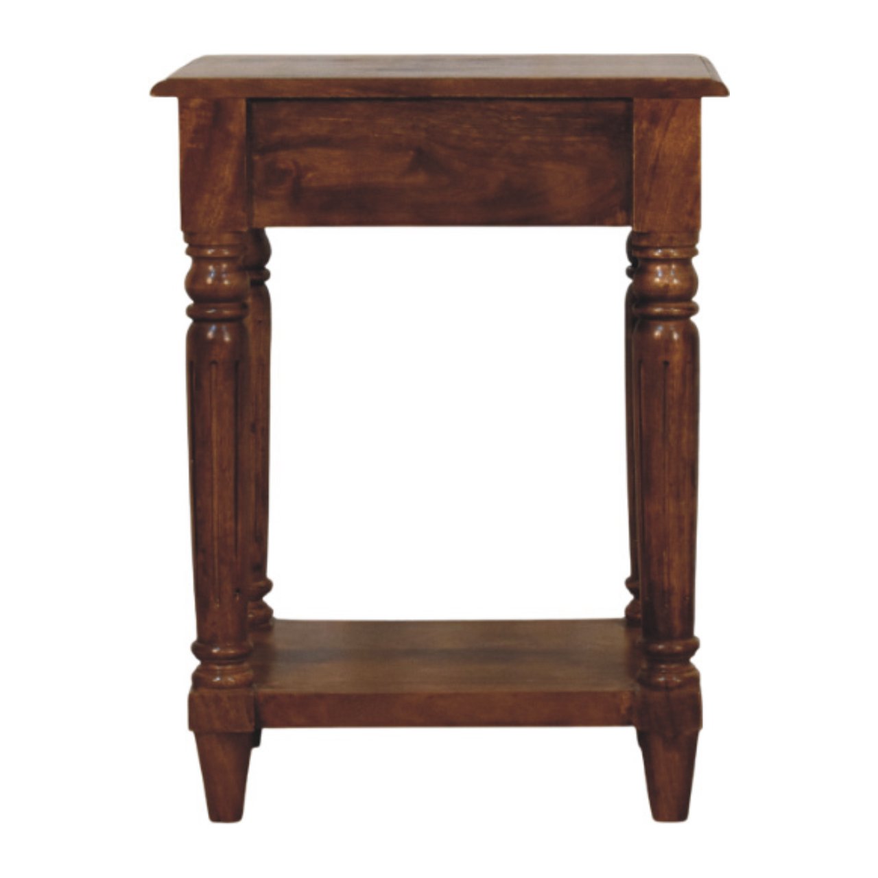 Solid Mango Wood Chestnut Finished Turned Legs 1 Drawer Side Table - Image 8