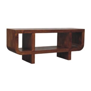 Solid Mango Wood Chestnut Finished Orion Curved Media Unit