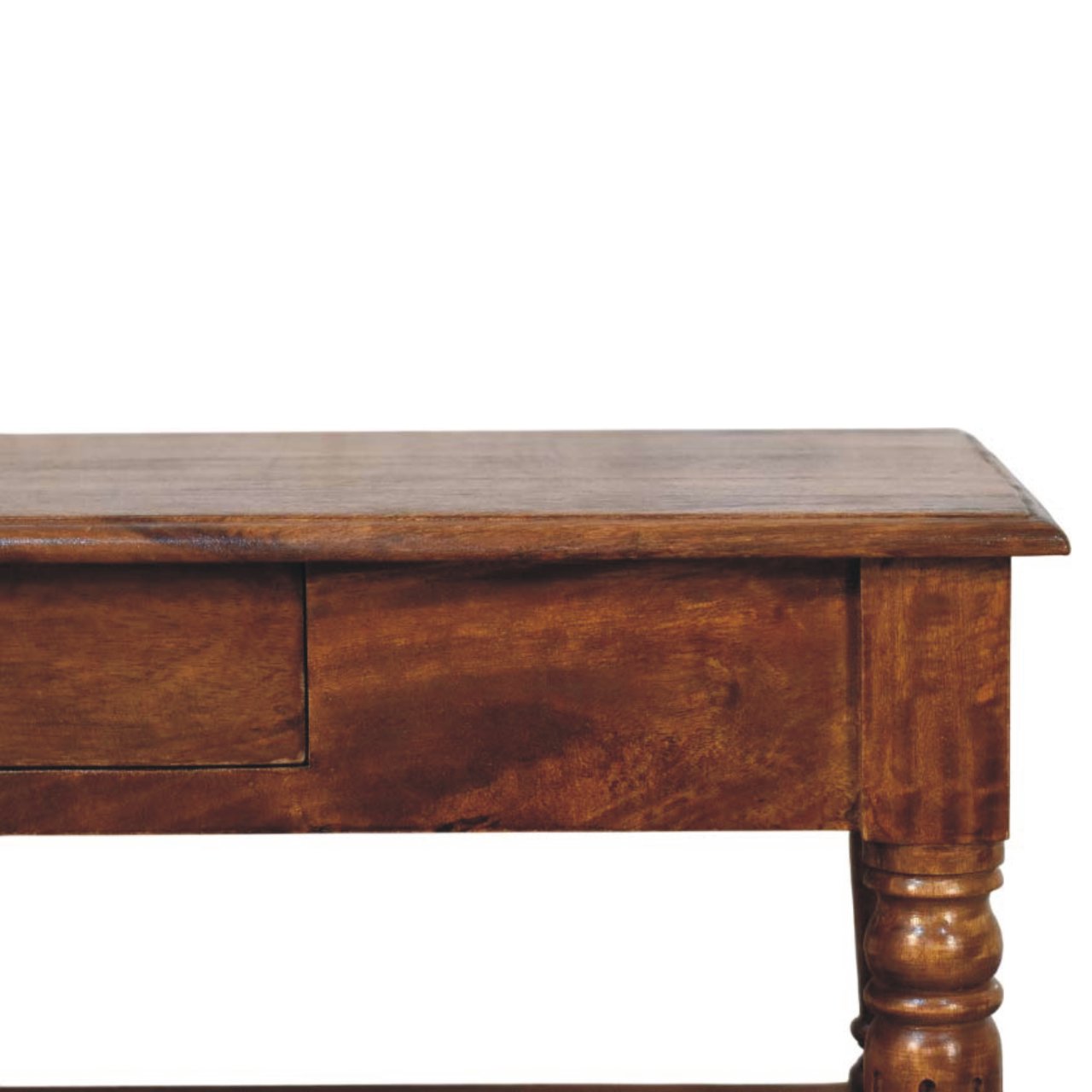 Solid Mango Wood Chestnut Finished Turned Legs 2 Drawer Coffee Table - Image 3