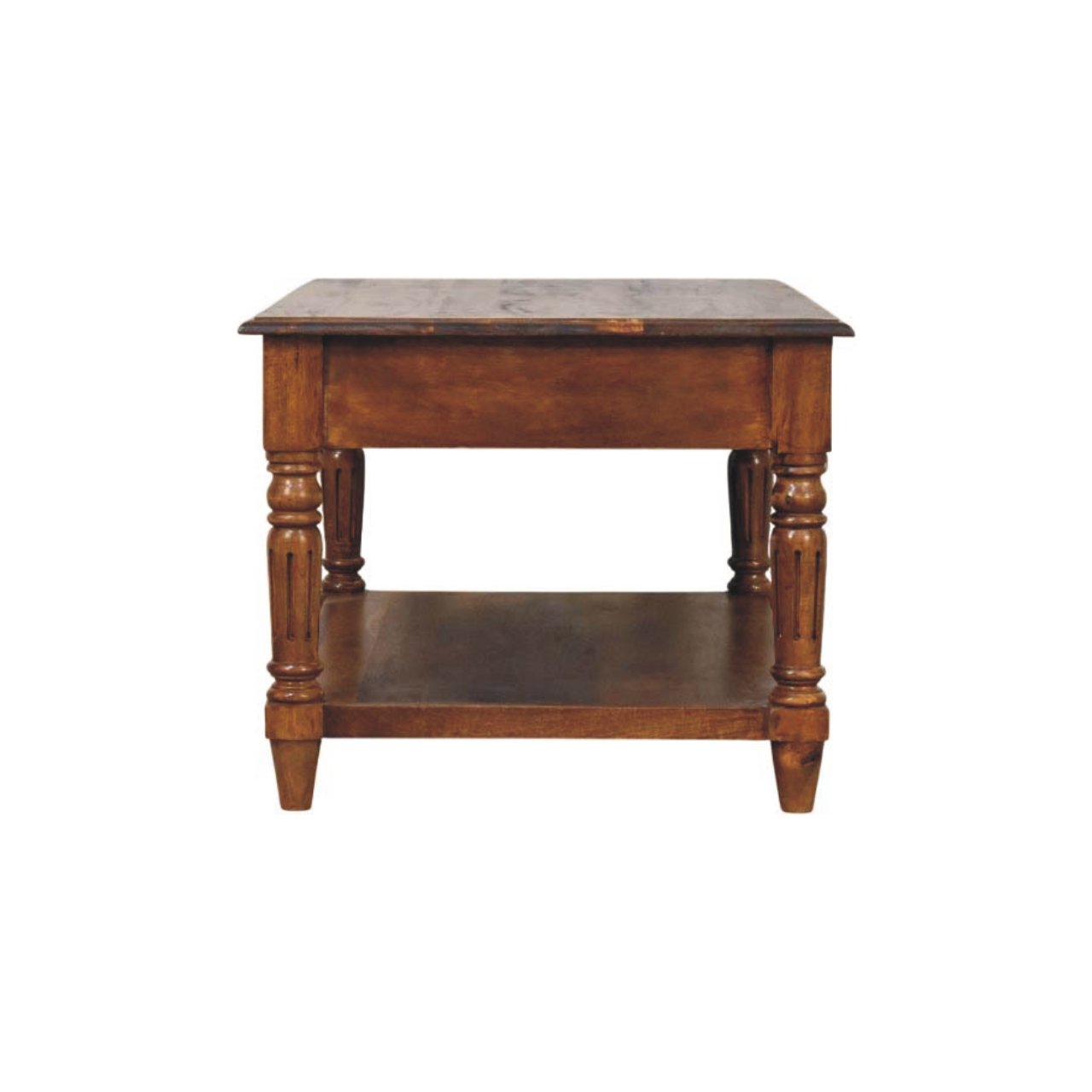 Solid Mango Wood Chestnut Finished Turned Legs 2 Drawer Coffee Table - Image 8