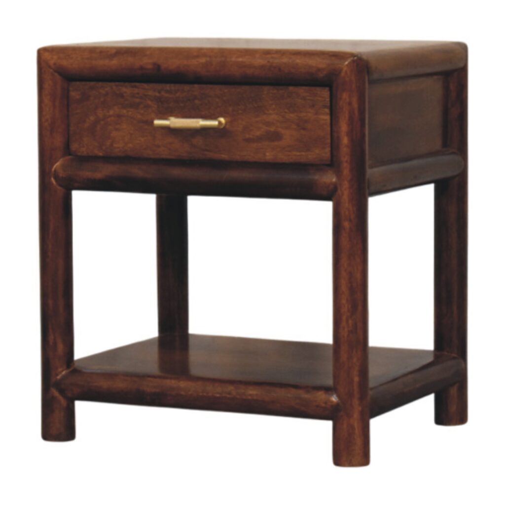 Solid Mango Wood Chestnut Finished 1 Drawer Regency Nightstand
