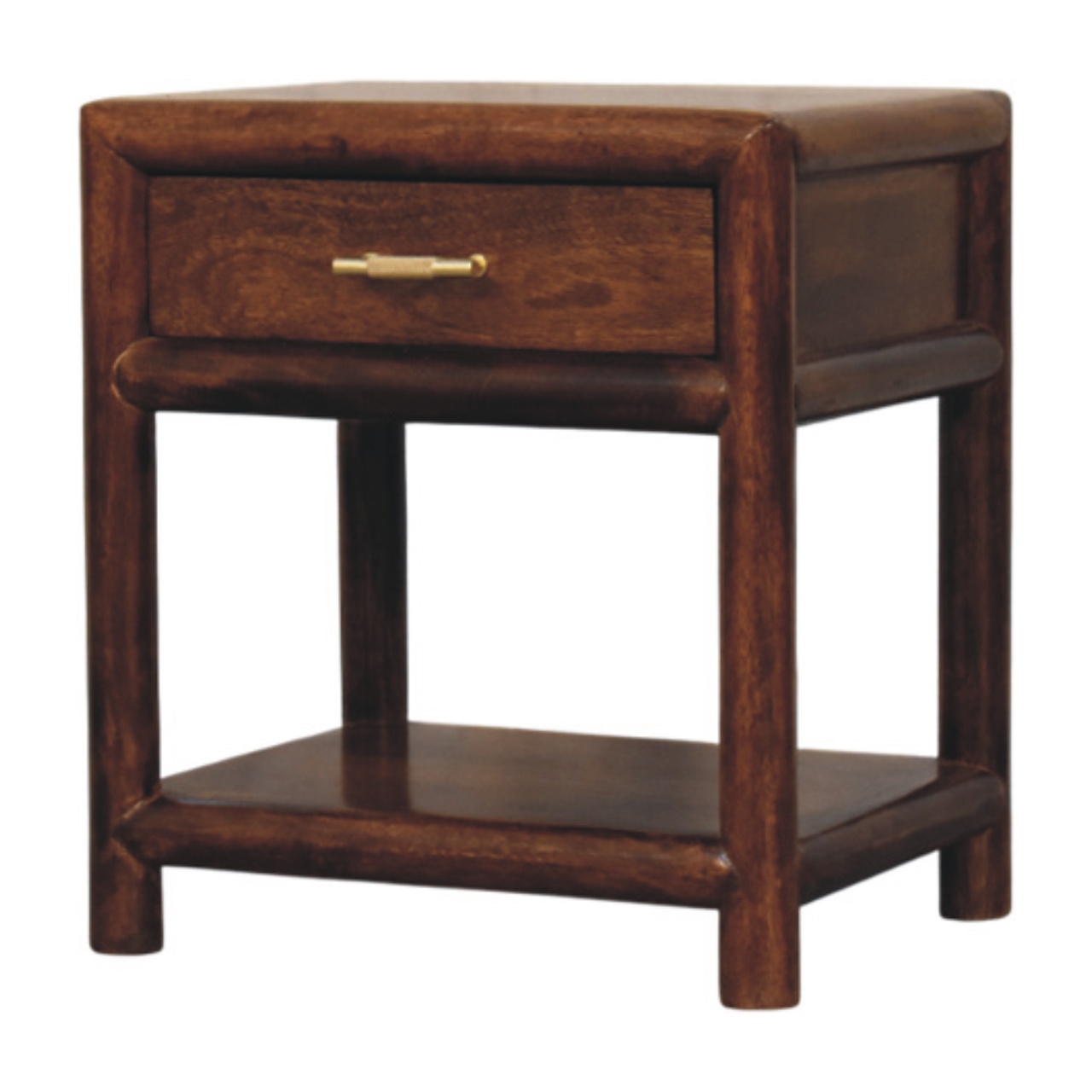Solid Mango Wood Chestnut Finished 1 Drawer Regency Nightstand