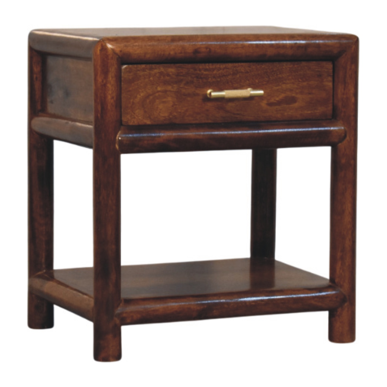 Solid Mango Wood Chestnut Finished 1 Drawer Regency Nightstand - Image 2