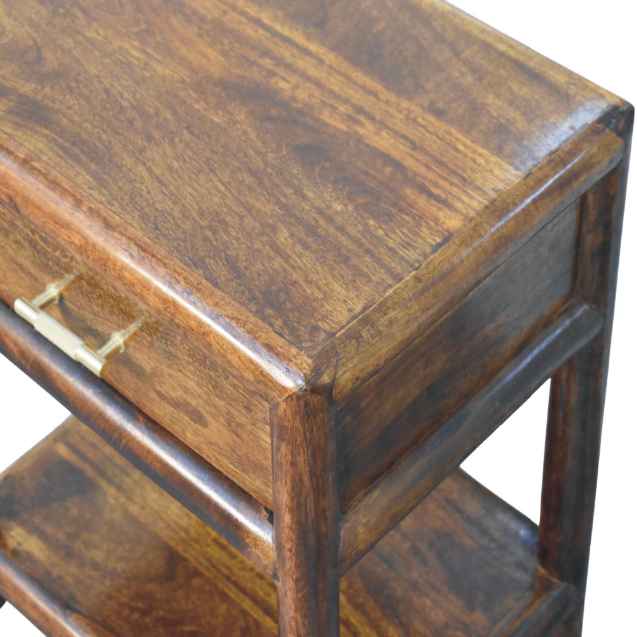 Solid Mango Wood Chestnut Finished 1 Drawer Regency Nightstand - Image 4