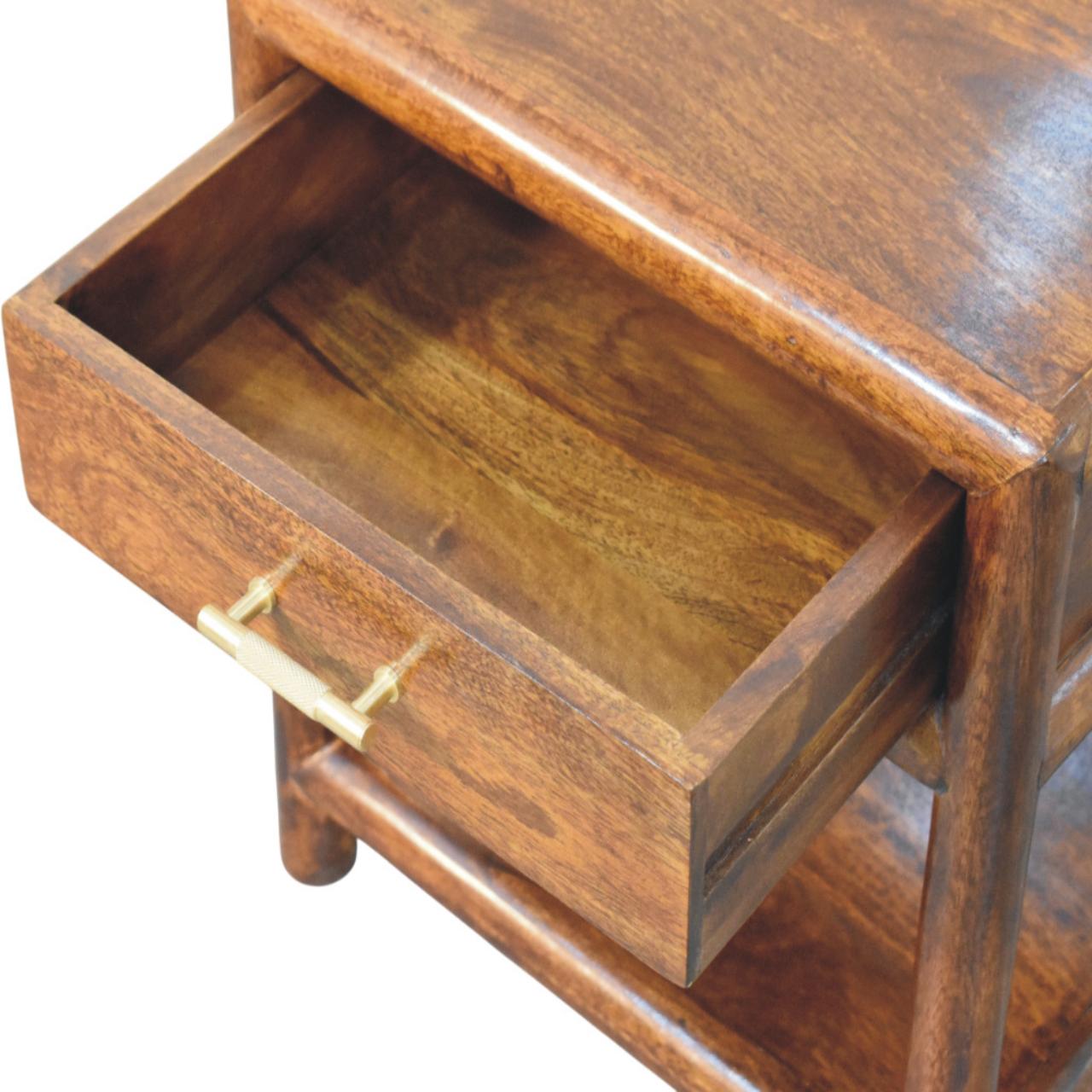Solid Mango Wood Chestnut Finished 1 Drawer Regency Nightstand - Image 5