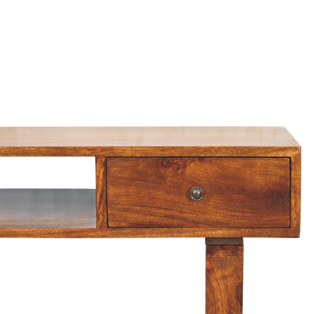 Solid Mango Wood Chestnut Finished Tula 1 Drawer Writing Desk - Image 3