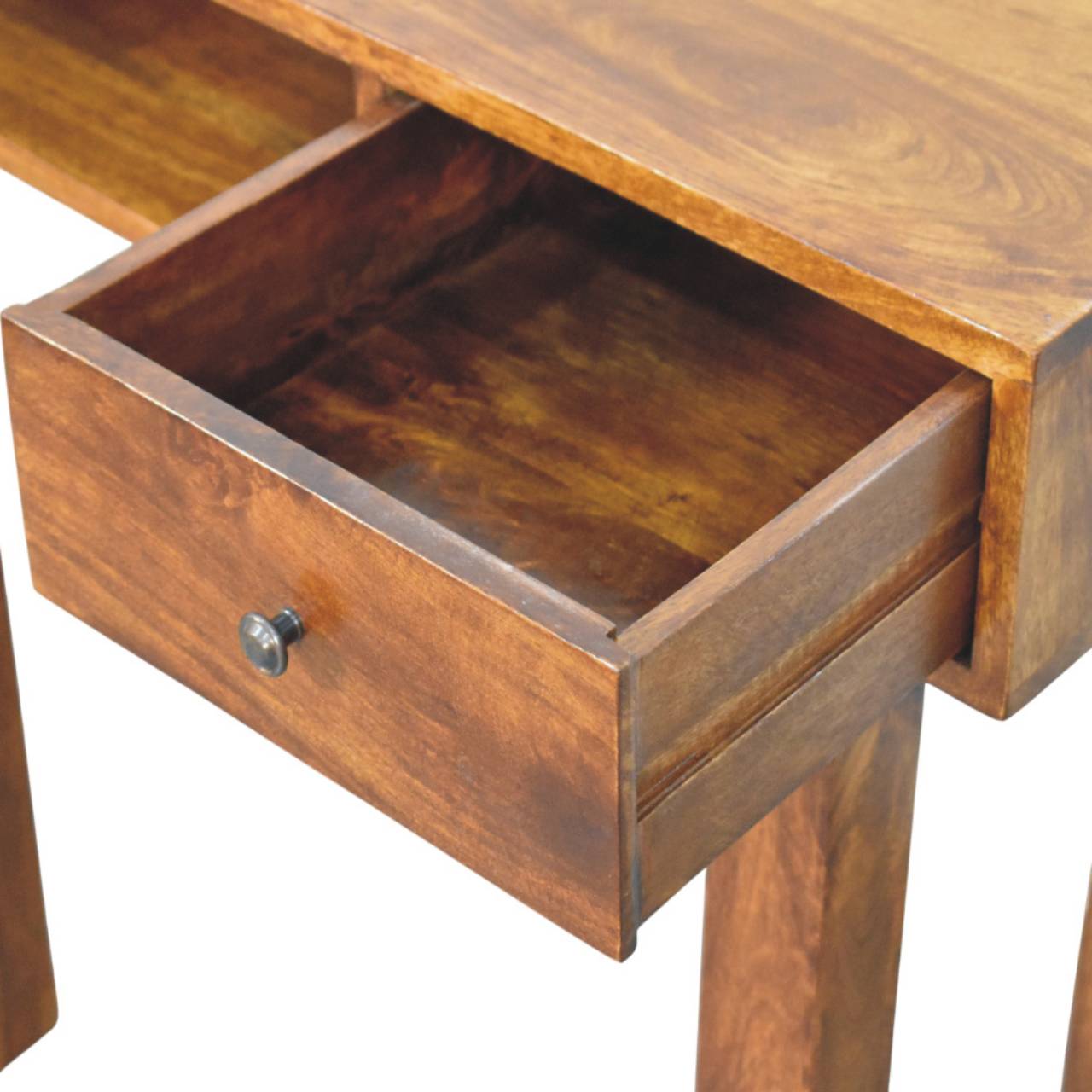 Solid Mango Wood Chestnut Finished Tula 1 Drawer Writing Desk - Image 5