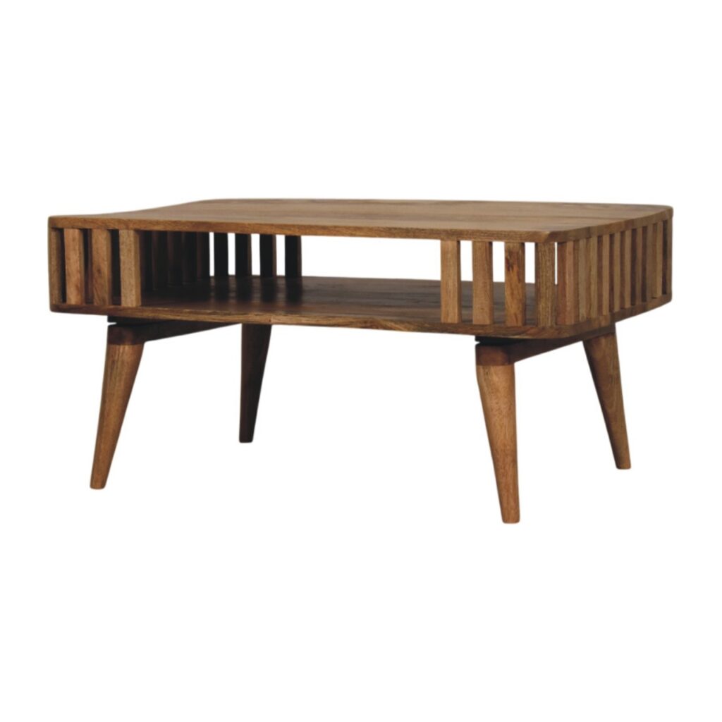 Solid Mango Wood Slatted Oak Finished Coffee Table
