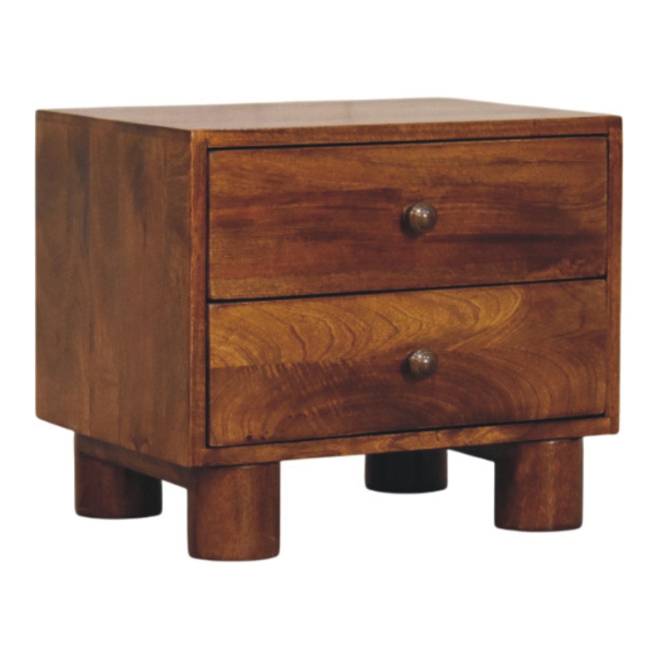 Solid Mango Wood Chestnut Finished 2 Drawer Tula Nightstand - Image 2