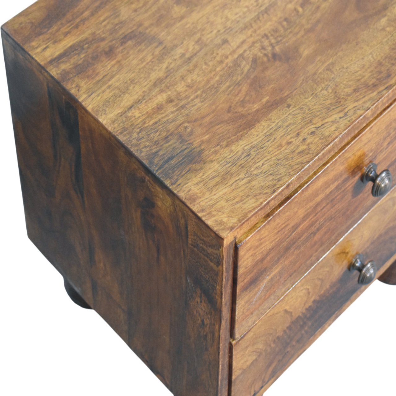 Solid Mango Wood Chestnut Finished 2 Drawer Tula Nightstand - Image 3