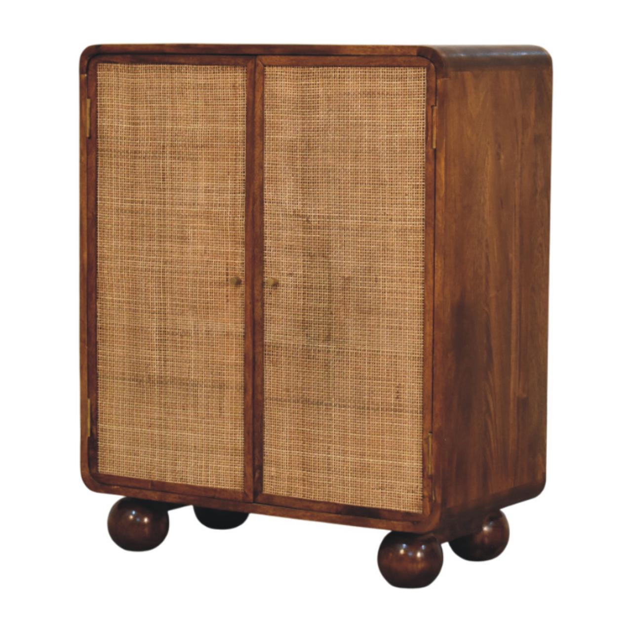 Solid Mango Wood Chestnut Finished Larissa 2 Rattan Door Cabinet - Image 2