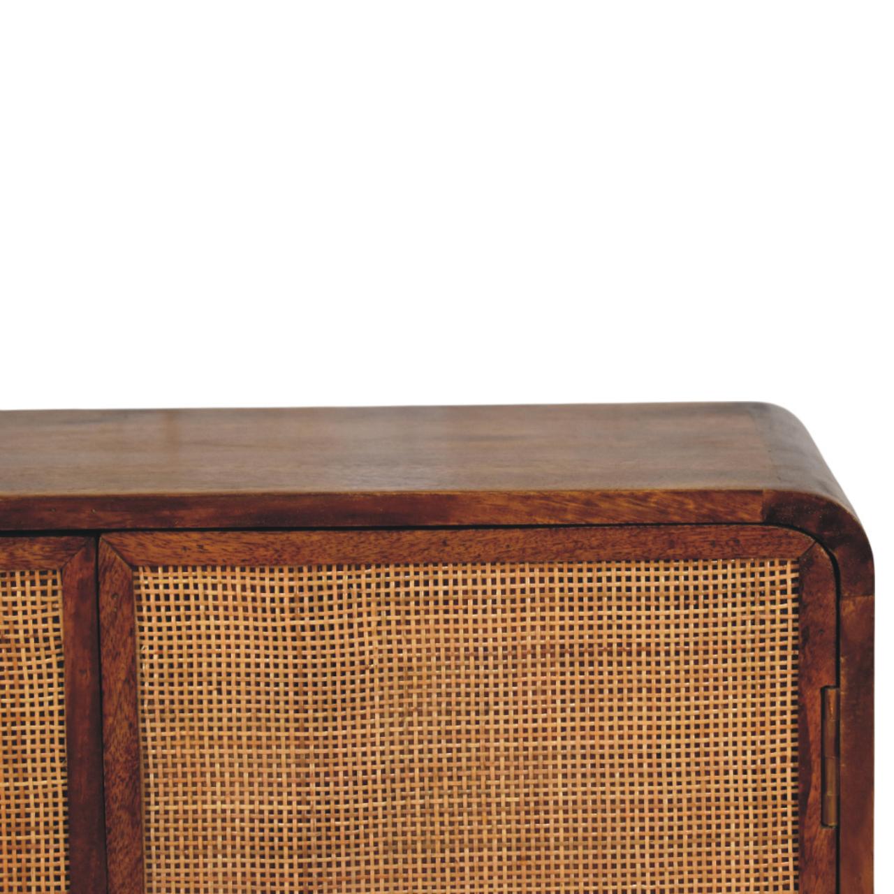 Solid Mango Wood Chestnut Finished Larissa 2 Rattan Door Cabinet - Image 3