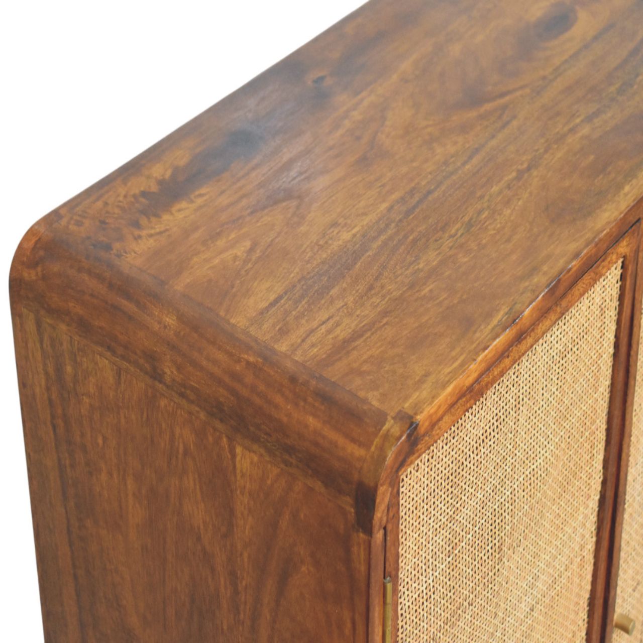 Solid Mango Wood Chestnut Finished Larissa 2 Rattan Door Cabinet - Image 4