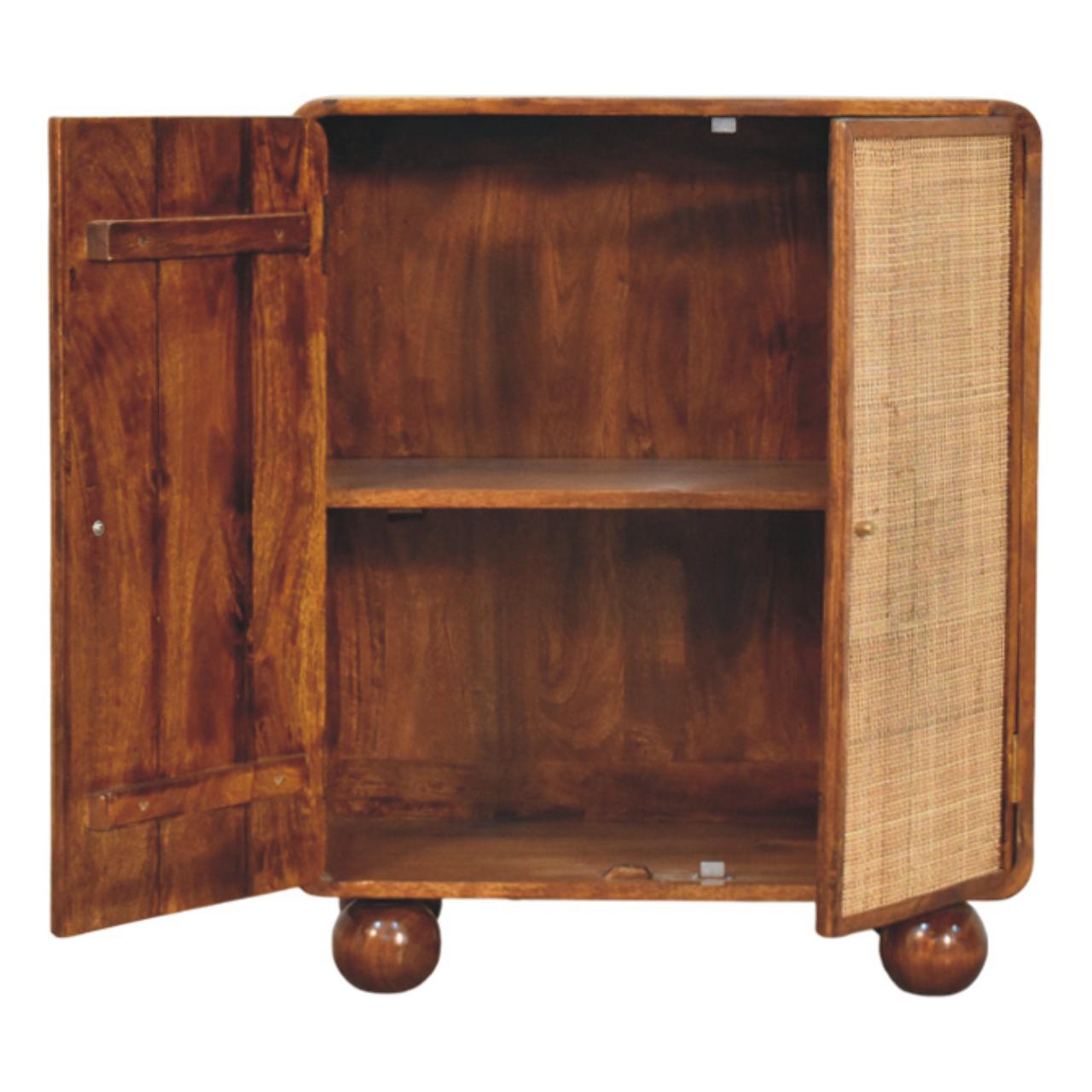 Solid Mango Wood Chestnut Finished Larissa 2 Rattan Door Cabinet - Image 5