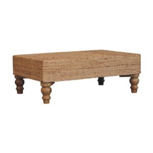 Solid Mango Wood Oak Finished Hand Woven Regency Coffee Table