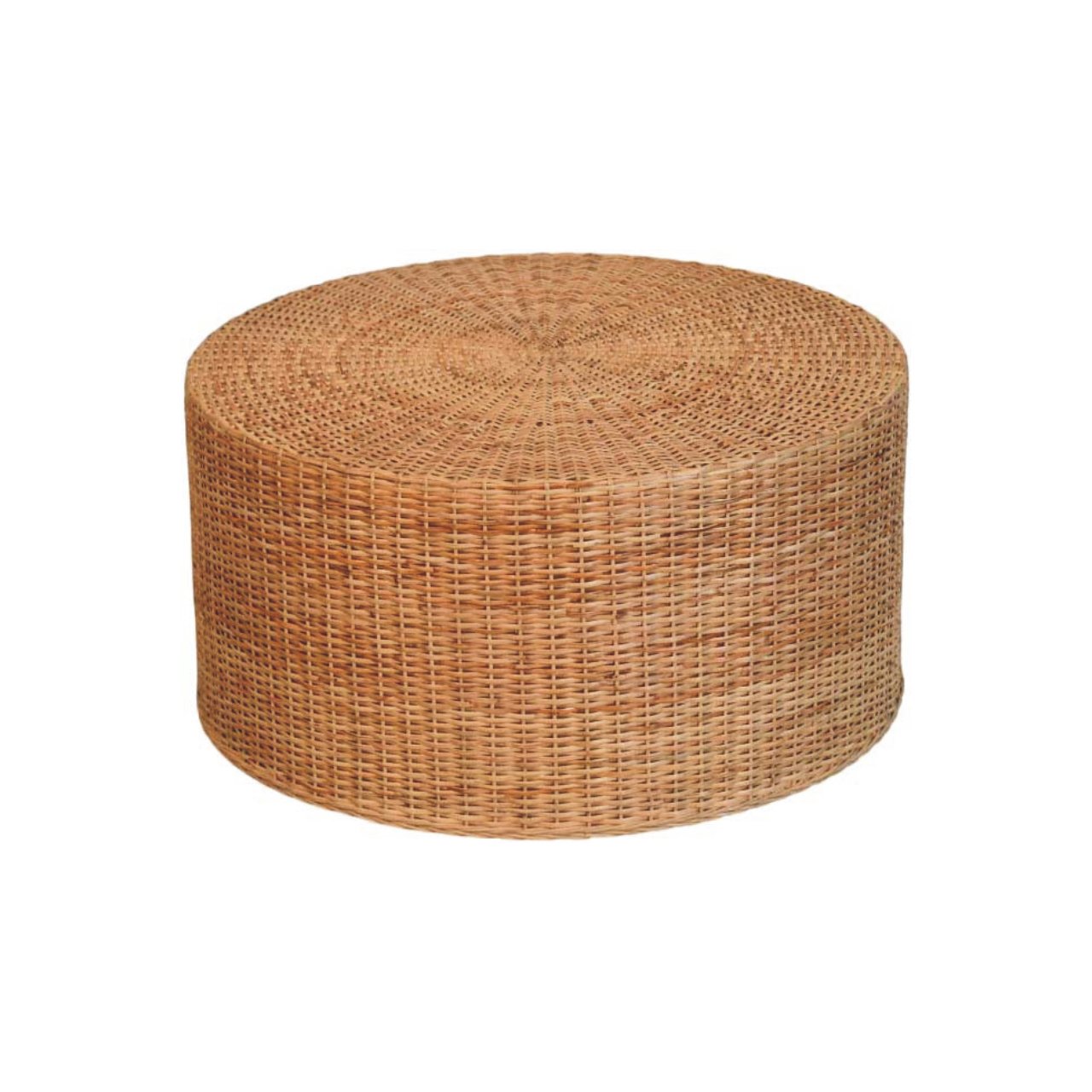 Solid Mango Wood Oak Finished Regency Round Woven Coffee Table