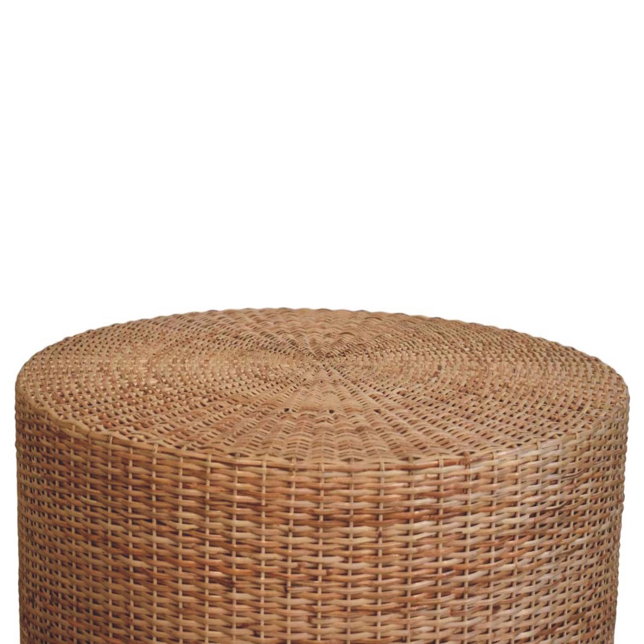 Solid Mango Wood Oak Finished Regency Round Woven Coffee Table - Image 2