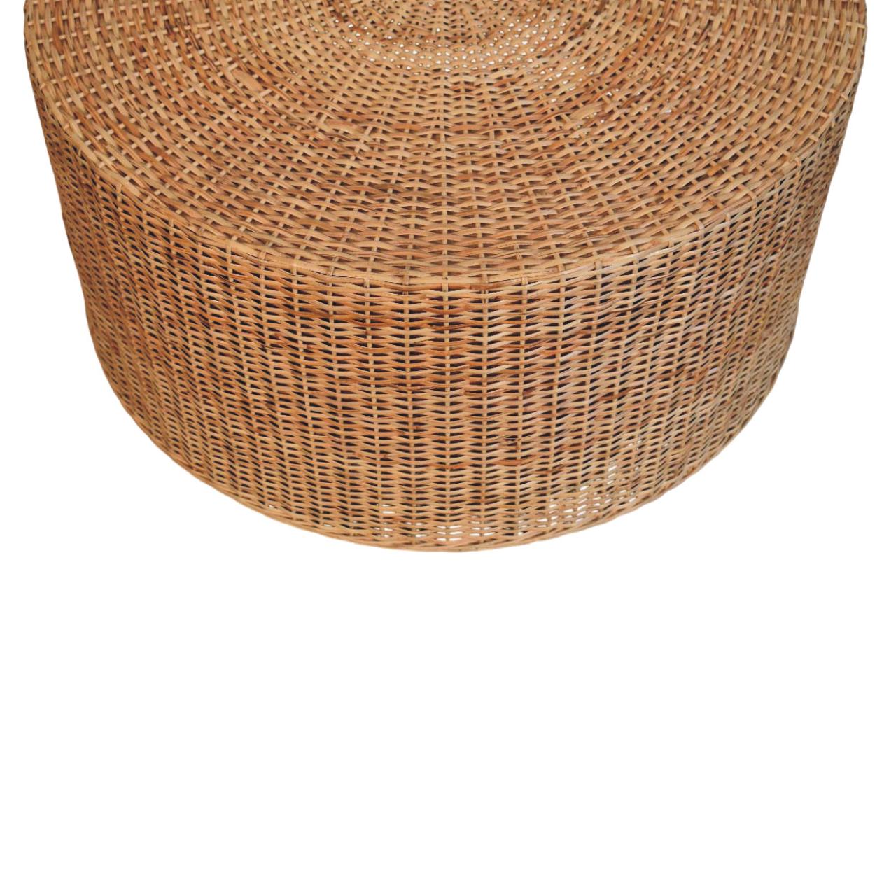 Solid Mango Wood Oak Finished Regency Round Woven Coffee Table - Image 3