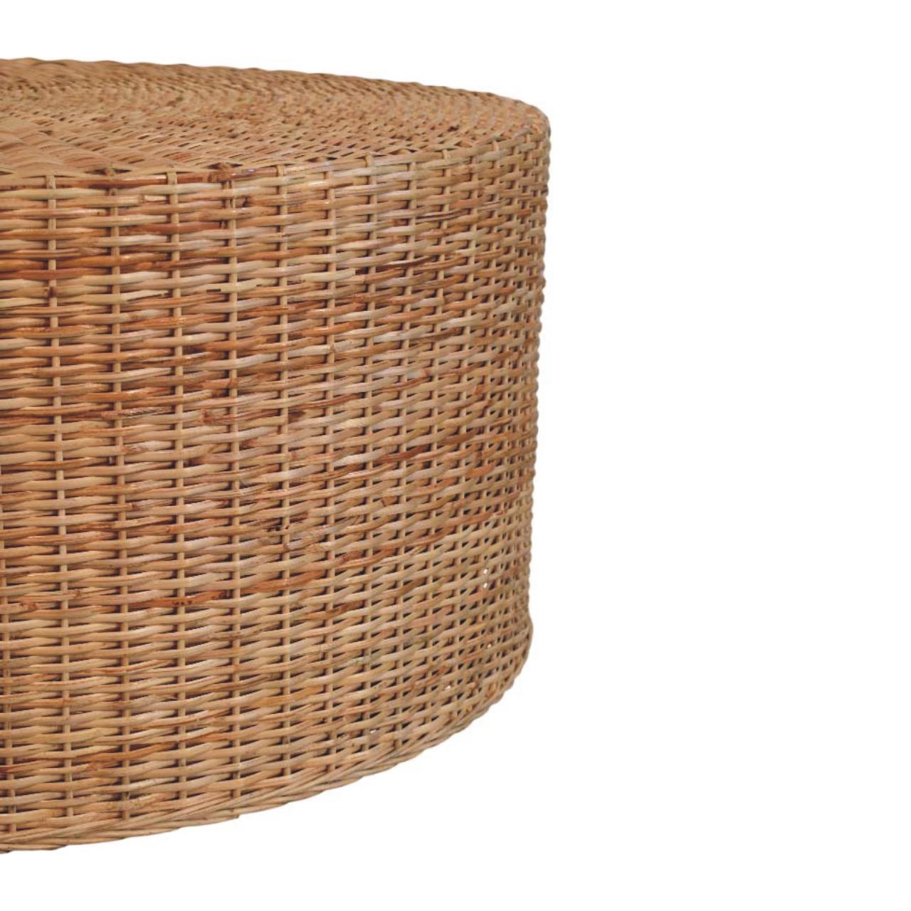Solid Mango Wood Oak Finished Regency Round Woven Coffee Table - Image 4