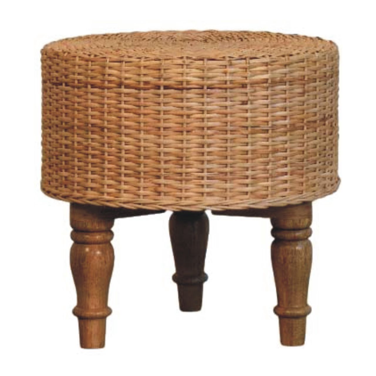 Solid Mango Wood Oak Finished Regency Round Woven Stool - Image 3