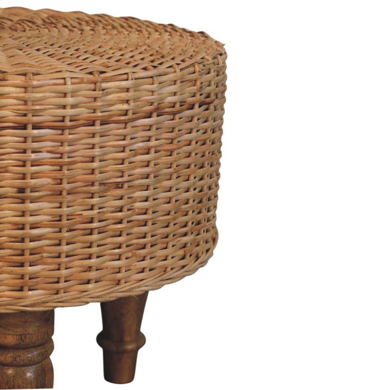 Solid Mango Wood Oak Finished Regency Round Woven Stool - Image 4