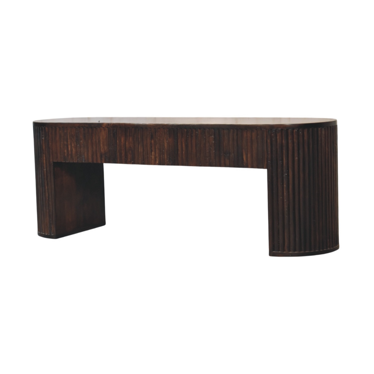 Solid Mango Wood Velvet Mocha Finished Fluted Bench - Image 2