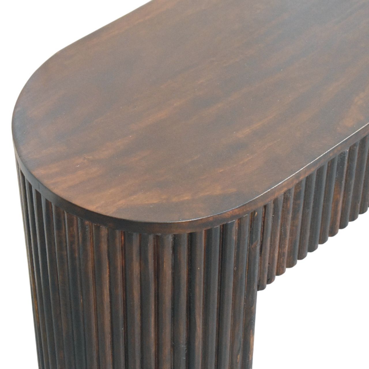 Solid Mango Wood Velvet Mocha Finished Fluted Bench - Image 4