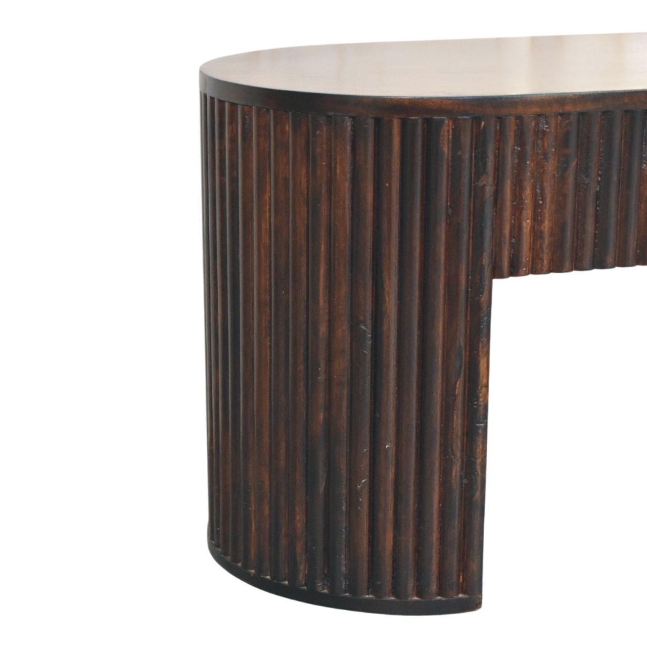 Solid Mango Wood Velvet Mocha Finished Fluted Bench - Image 5