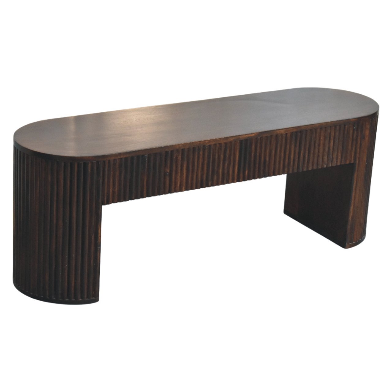 Solid Mango Wood Velvet Mocha Finished Fluted Bench - Image 6