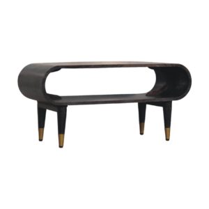 Solid Mango Wood Velvet Mocha Finished Curved Edge Media with Brass Accents