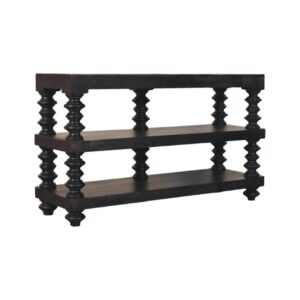 Solid Mango Wood Carbon Ash Finished Spindle Shelf Console