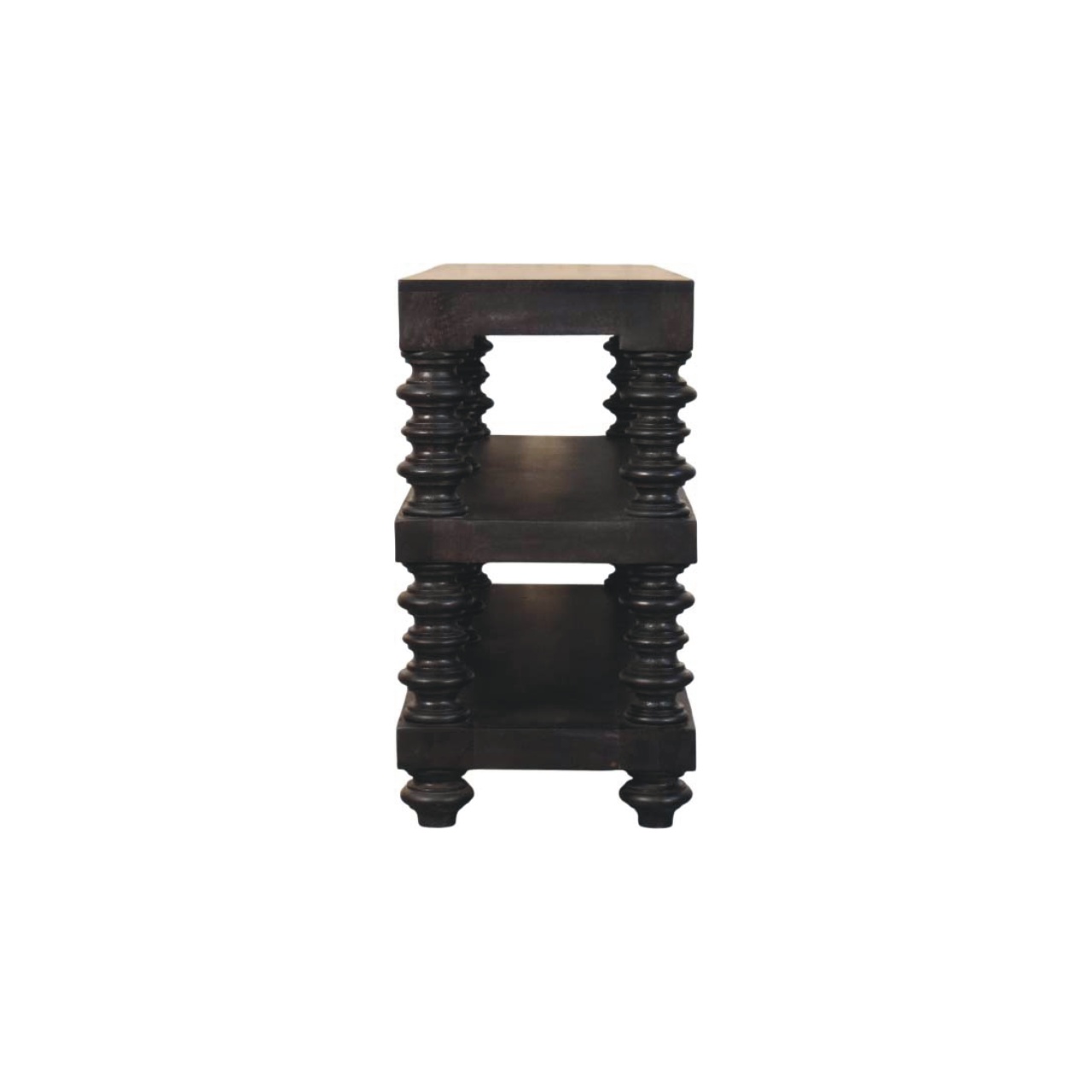 Solid Mango Wood Carbon Ash Finished Spindle Shelf Console - Image 6