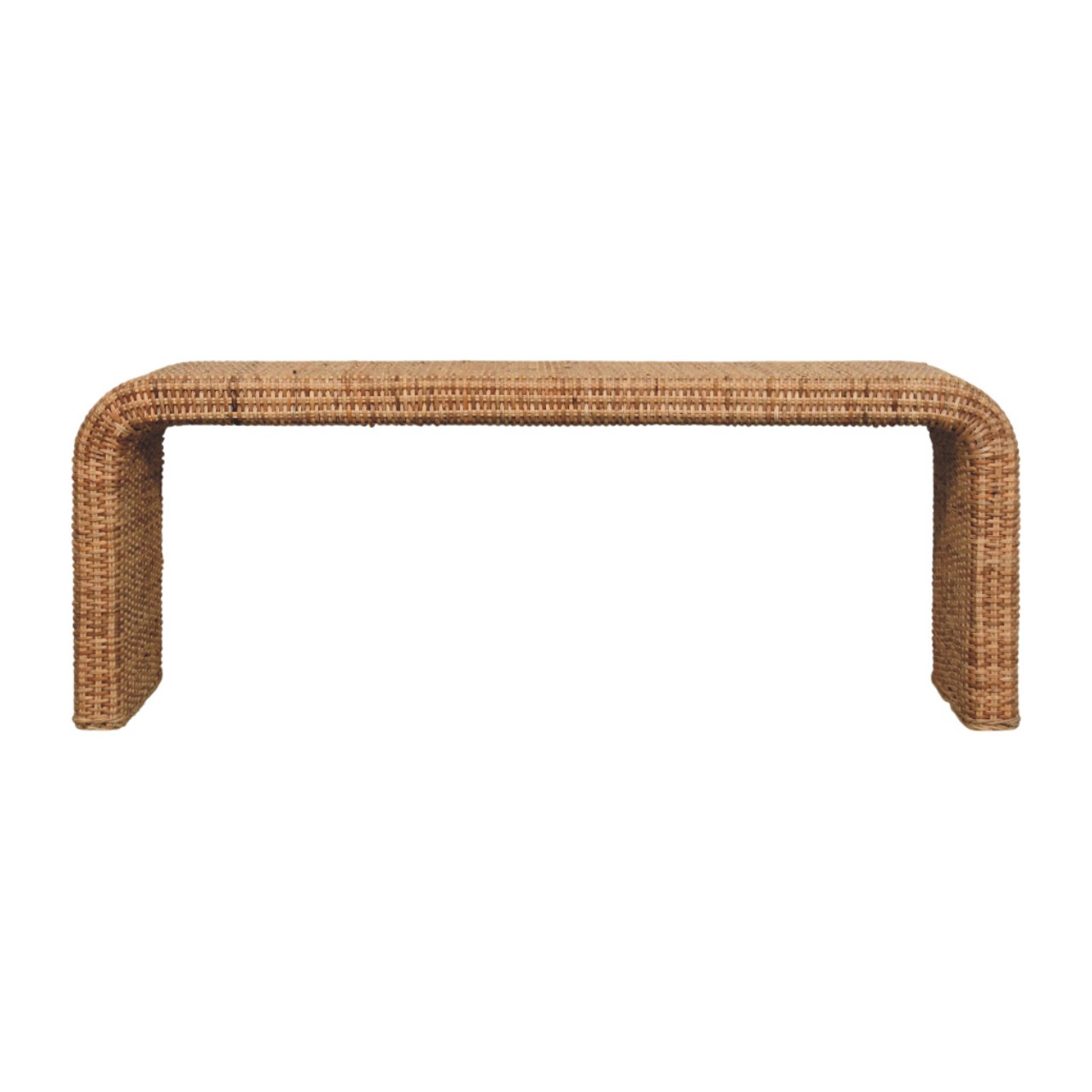 Solid Mango Wood Oak Finished Rattan Weave Bench