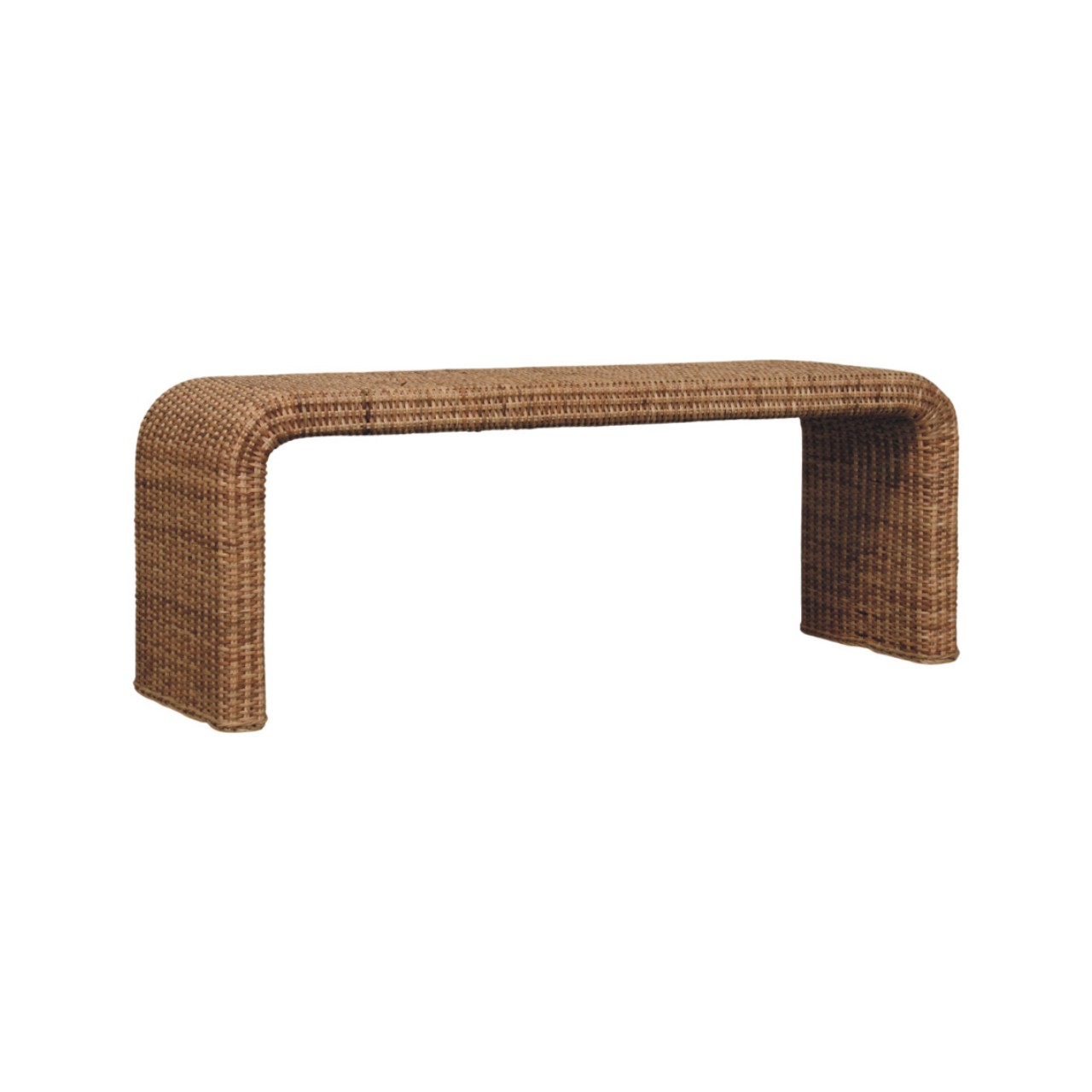 Solid Mango Wood Oak Finished Rattan Weave Bench - Image 2