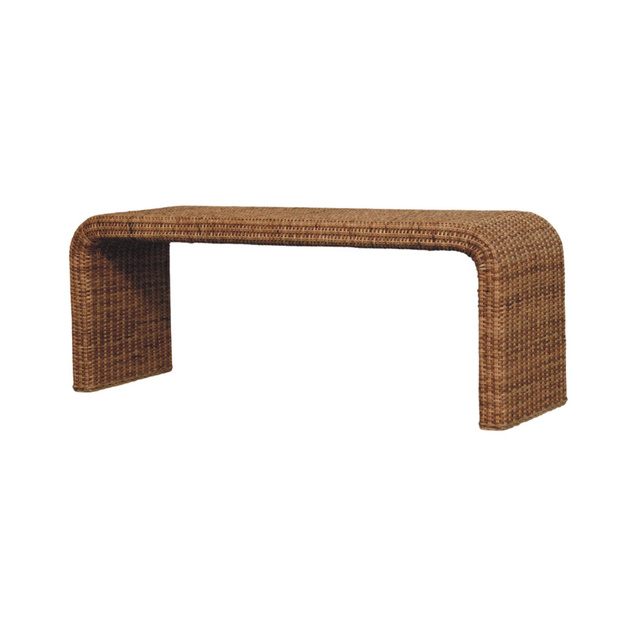 Solid Mango Wood Oak Finished Rattan Weave Bench - Image 3